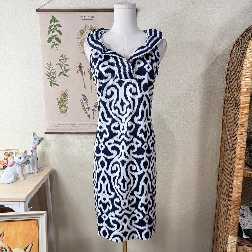 Gretchen Scott Jersey Sleeveless Ruffle Neck Sheath Dress NWT Coastal Preppy S